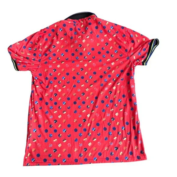 Deckmaster Mens Polka Dot Polo Shirt L Red & Navy - Picture 3 of 4